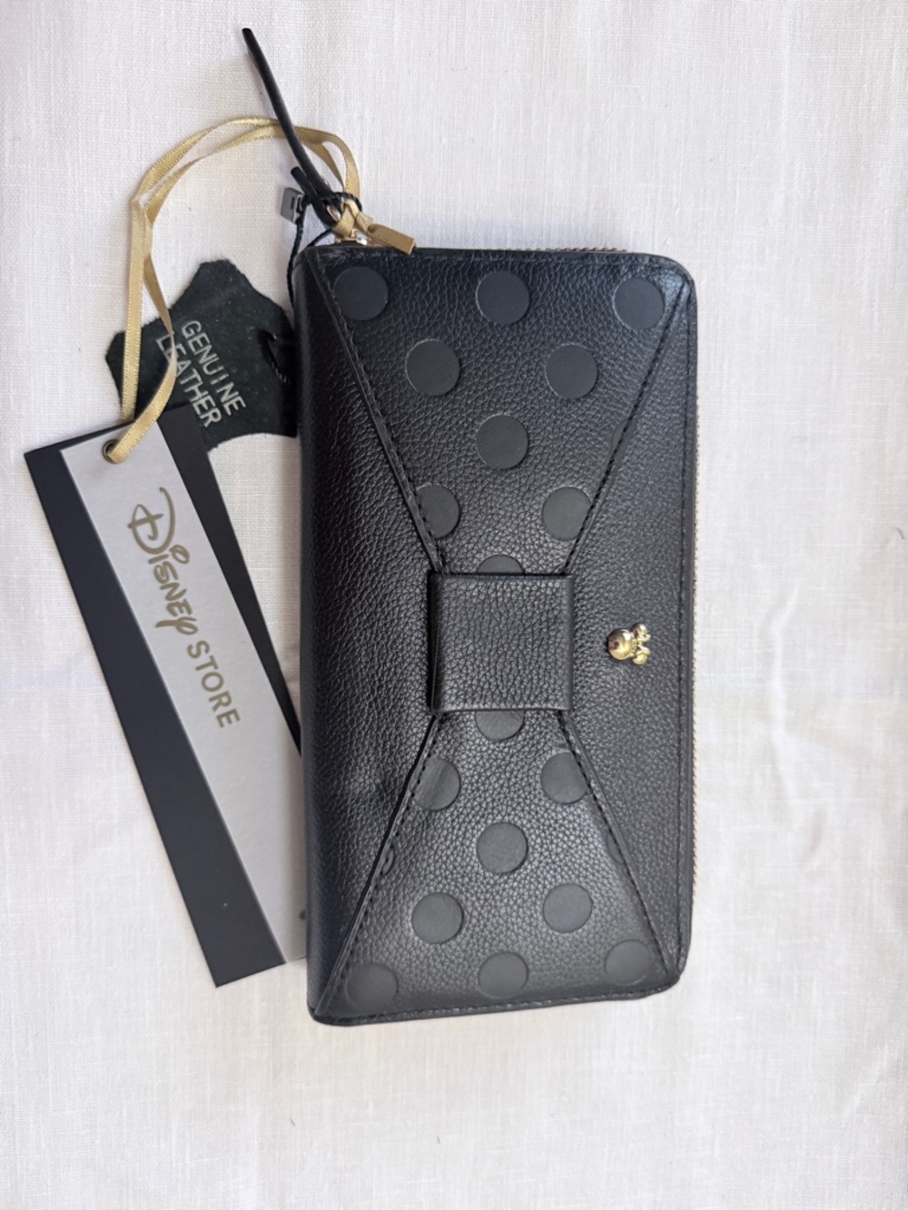Disney Store Black Polka Dot Bow Zip Wallet